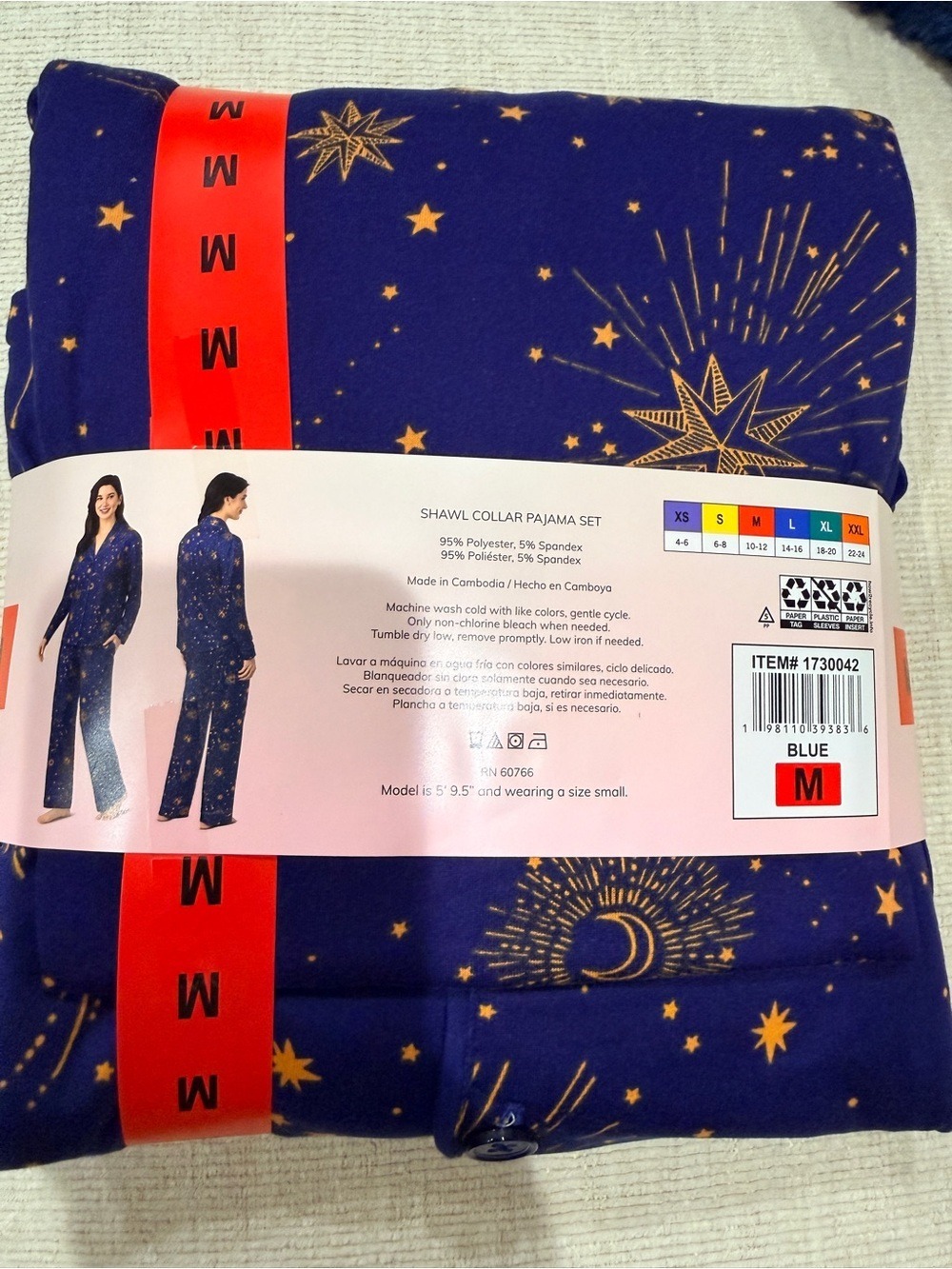 NEW-Room Service Women's Shawl Collar Lounge Pajama Set Blue Celestial Star/Moon - Picture 11 of 14
